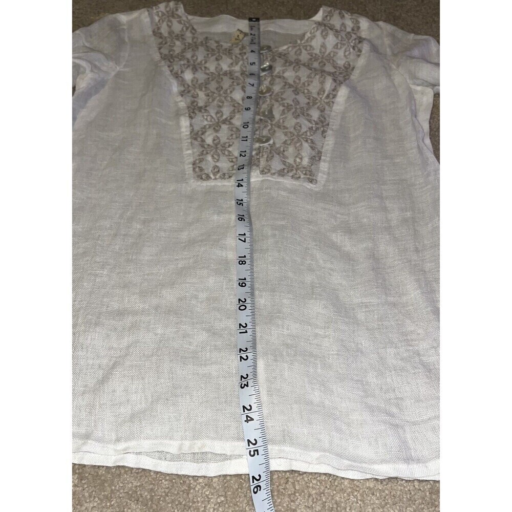 NWT Marilu` (Small) Linen Top Sheer Italy White Embroidered Slit Tunic Button - Picture 9 of 14